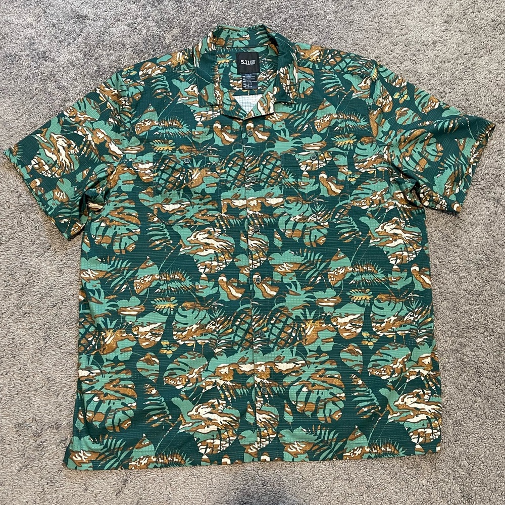 5.11 Tactical Green and Brown Leaf Print Shirt